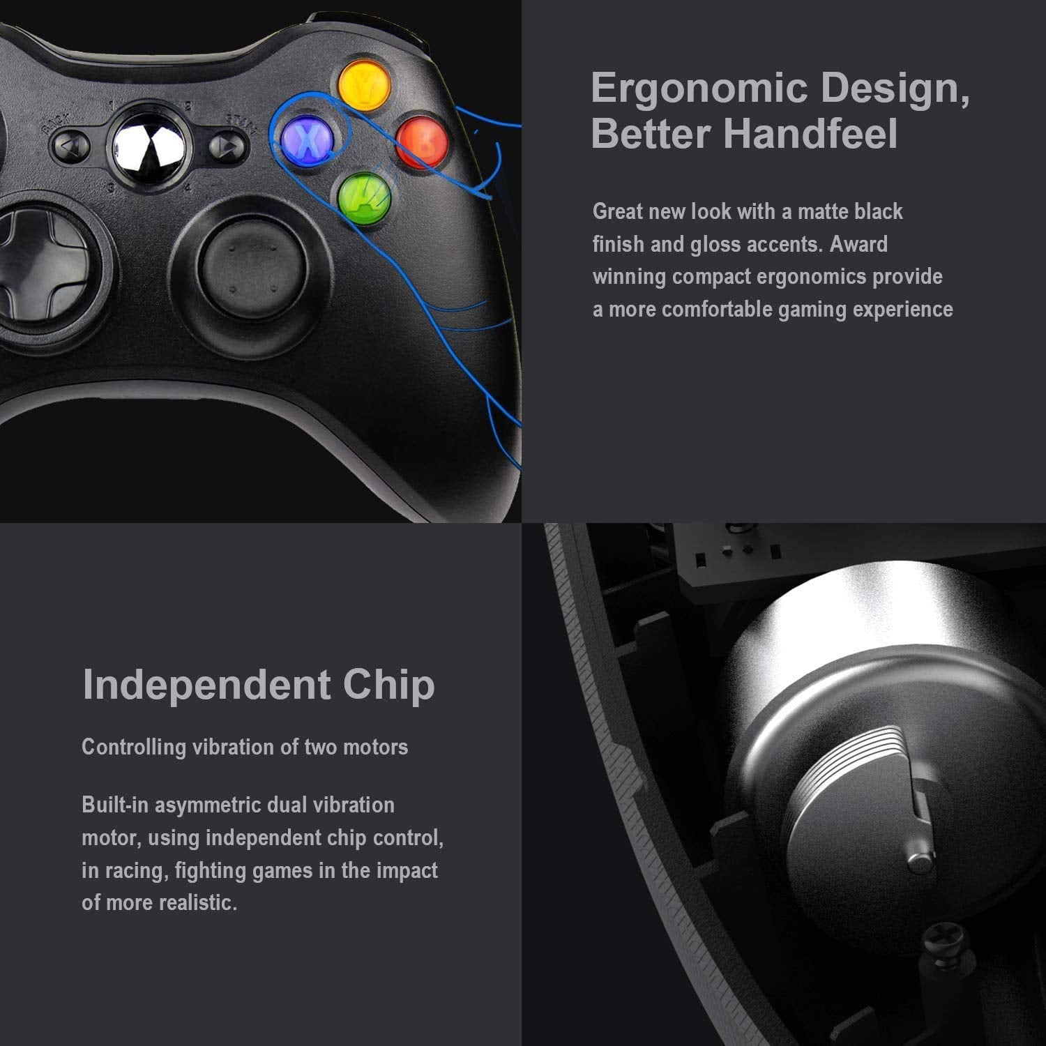 Wireless Controller for Xbox 360, Xbox 360 Joystick Wireless Game Controller for Xbox 360 & Slim Console and PC Windows Xp/7/8/10(Black)