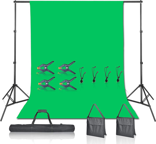 Photo Video Studio 7 X 10Ft Green Screen Backdrop Stand Kit, Photography Background Support System with 6 X 9Ft 100% Cotton Muslin Chromakey Curtain