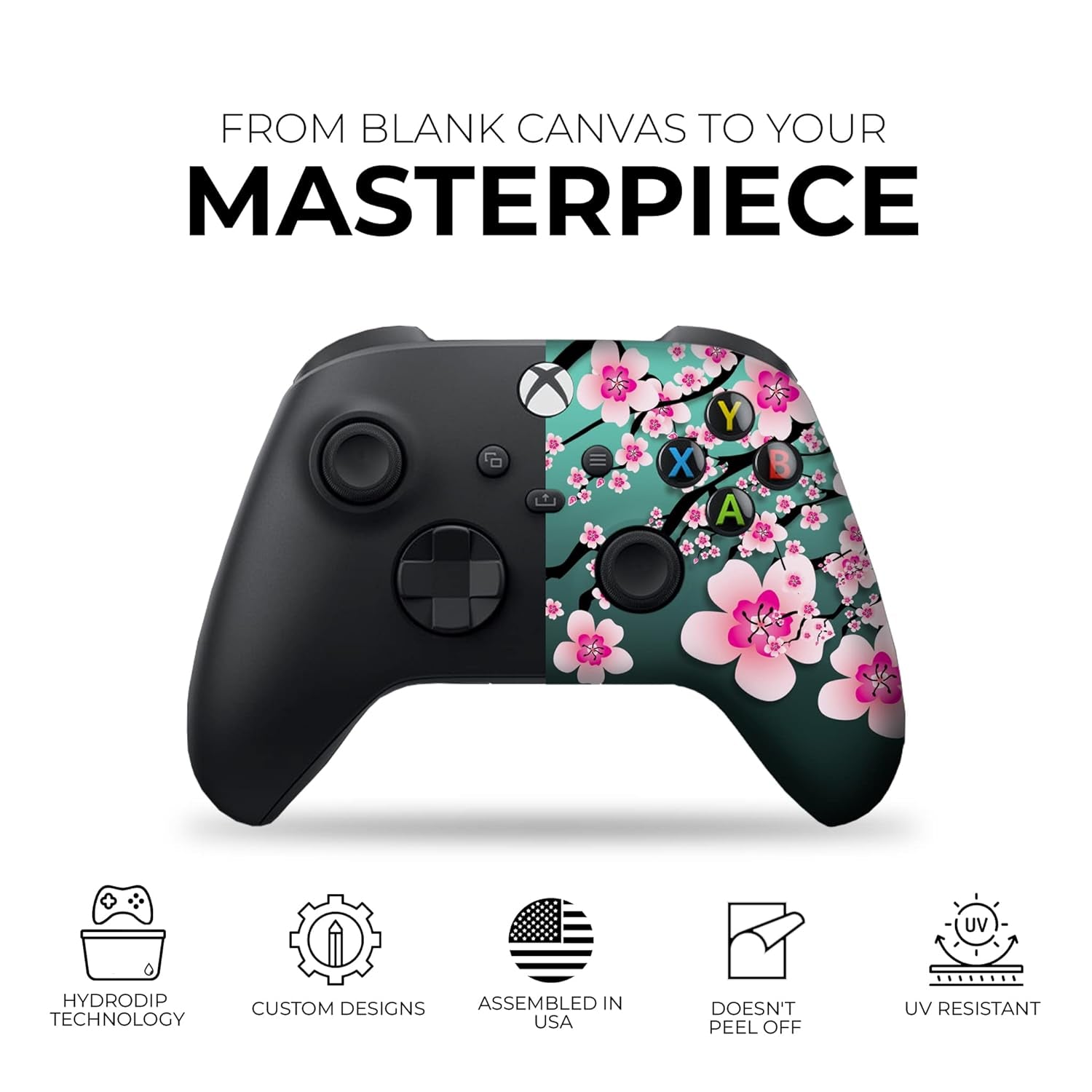 Cherry Blossom Custom X-Box Controller Wireless Compatible with X-Box One/Series X/S Proudly Customized in USA with Permanent HYDRO-DIP Printing(Not JUST a SKIN) (MODDED)