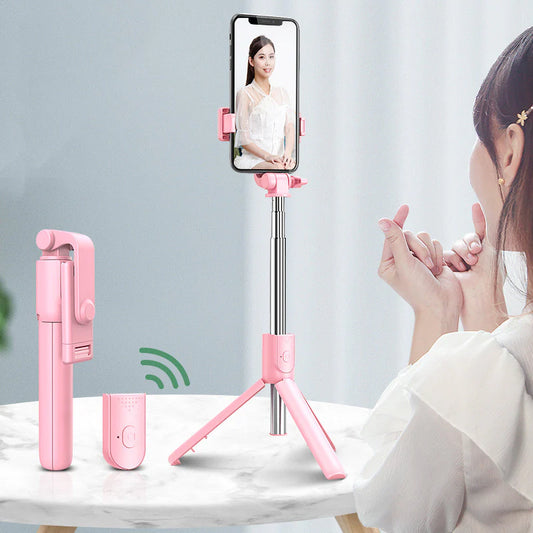 Universal Bluetooth Selfie Stick for Apple, Integrated Phone Stand with Remote Control for Live Streaming and Photography