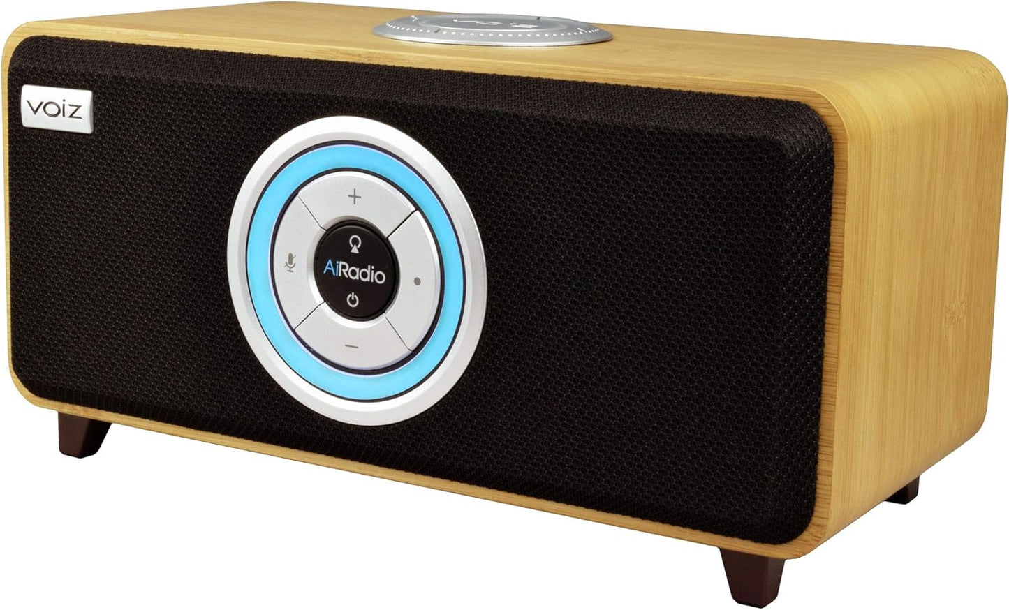 Bluetooth Smart Speaker, Built-In Alexa, Wifi and Streaming Capable, Sustainable Bamboo Wood Cabinet, Airadio, Black, VR-80B