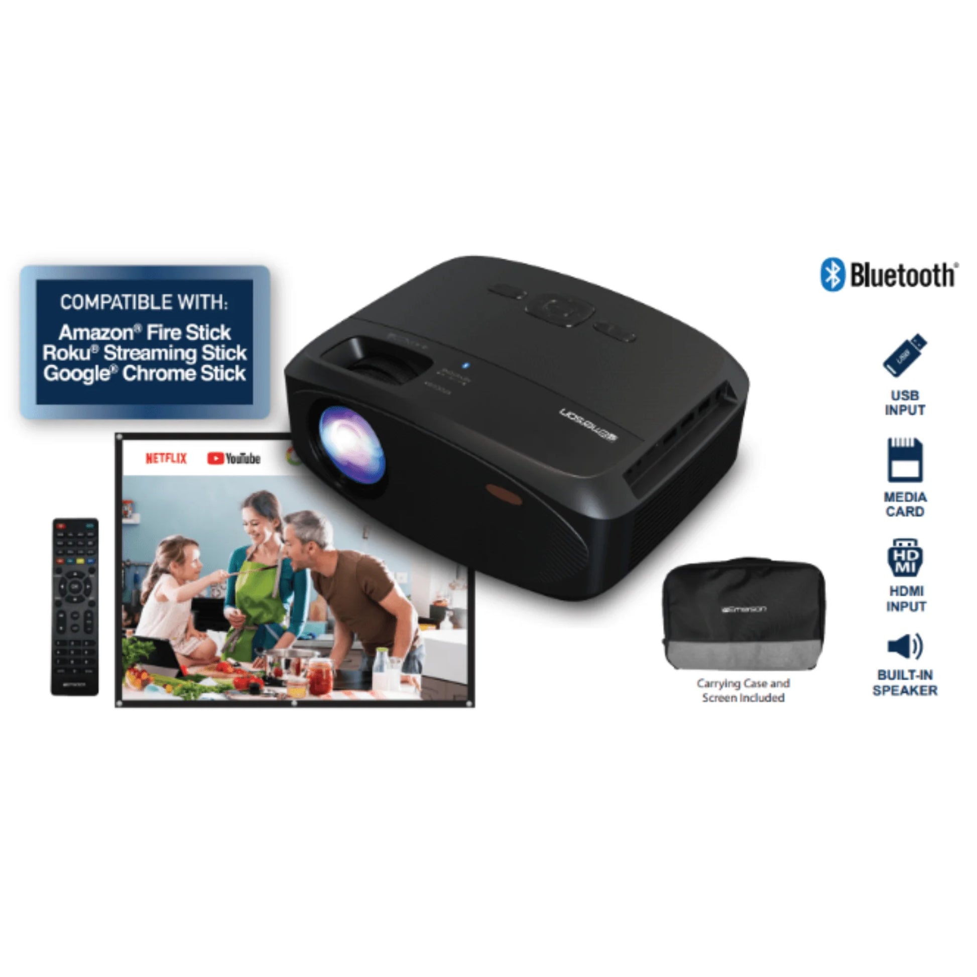 Emerson 210" Home Theater LCD Projector Combo with Screen and Carry Case