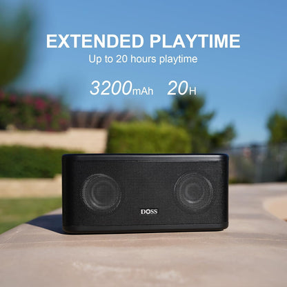Soundbox plus Bluetooth Speaker with Superior Sound, Bluetooth 5.0, Wireless Stereo Pairing, Built-In Mic, 20H Playtime, Portable for Hking, Beach, Camping. Outdoor, Home - Black. Upgrade Version