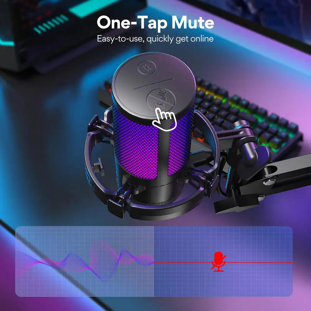 Multifunction USB Noise Cancelling Gaming Microphone in Black with Contollable RGB Light