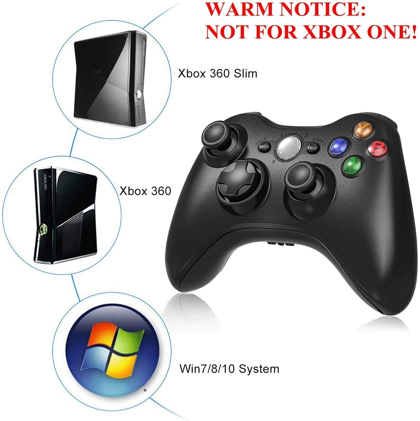 Wireless Controller for Xbox 360, Xbox 360 Joystick Wireless Game Controller for Xbox 360 & Slim Console and PC Windows Xp/7/8/10(Black)