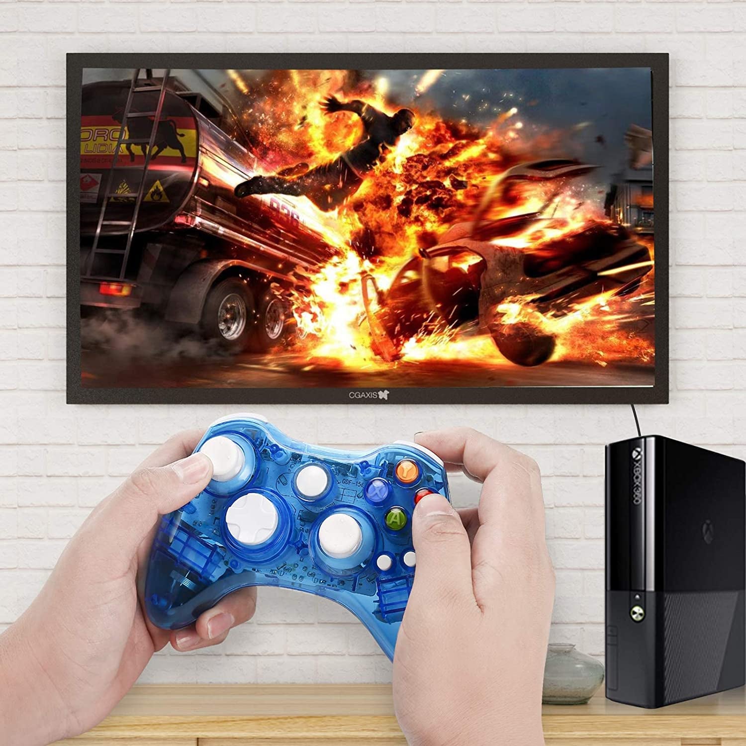 2.4GHZ Wireless Controller for Xbox 360 Controller, Wireless Remote Joystick Gamepad with USB Receiver Adapter for Xbox 360&360 Slim/Pc Windows 10 8 11 Blue