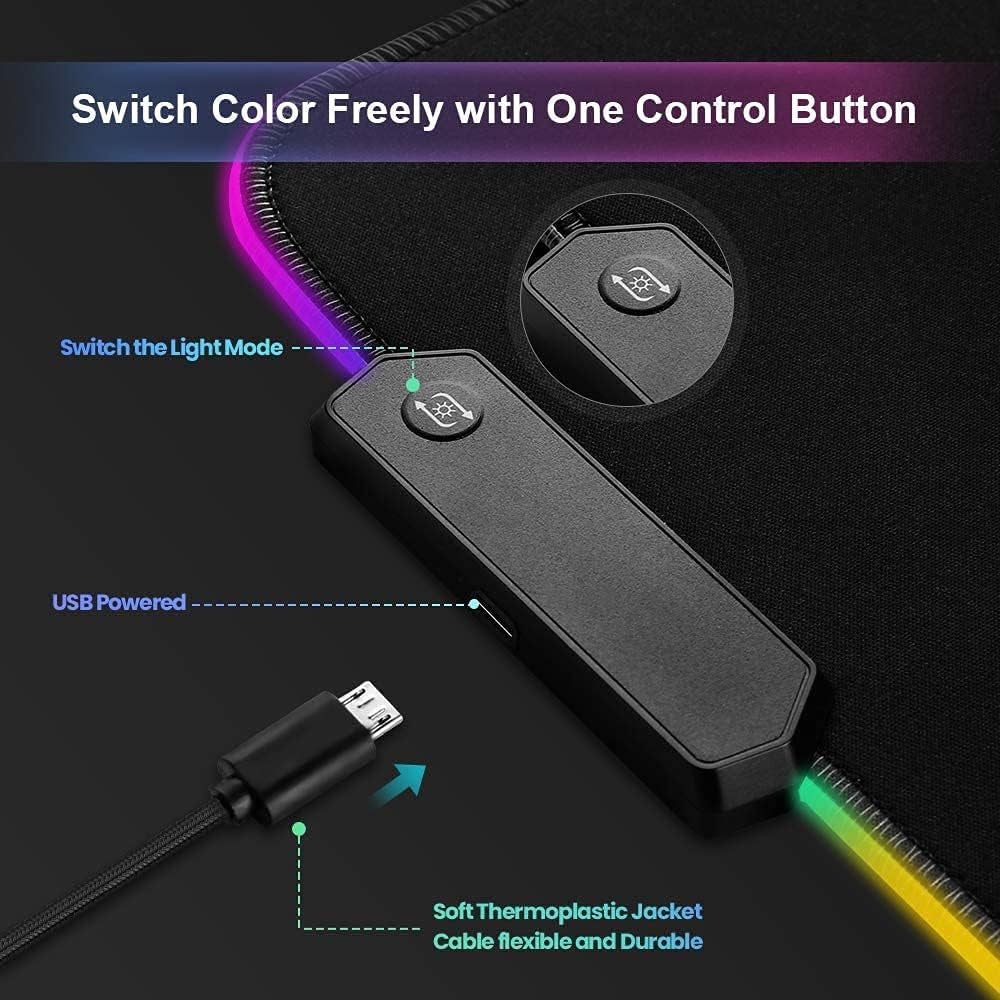 RGB Gaming Mouse Pad, Large Extended Led Mousepad 31.5×12 Inches, Non-Slip Rubber Base Desk Pad with 12 Lighting Modes, Smooth High Precision Mouse Mat for Keyboard Stitched Edges