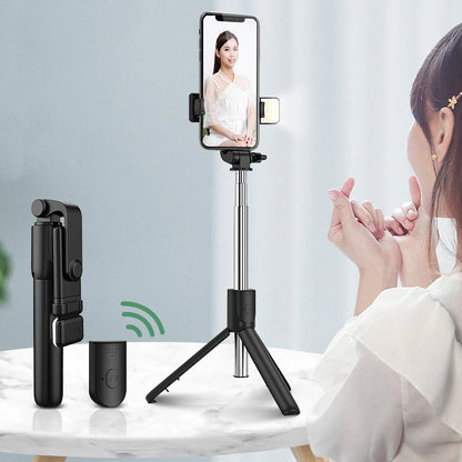 Universal Bluetooth Selfie Stick for Apple, Integrated Phone Stand with Remote Control for Live Streaming and Photography