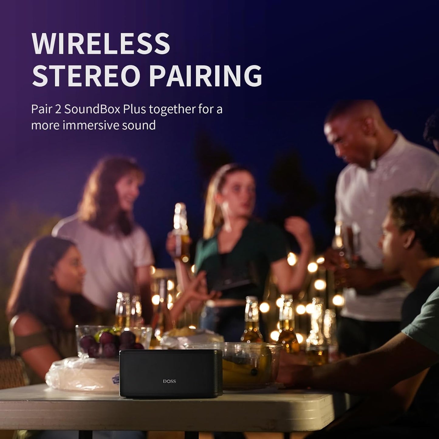 Soundbox plus Bluetooth Speaker with Superior Sound, Bluetooth 5.0, Wireless Stereo Pairing, Built-In Mic, 20H Playtime, Portable for Hking, Beach, Camping. Outdoor, Home - Black. Upgrade Version