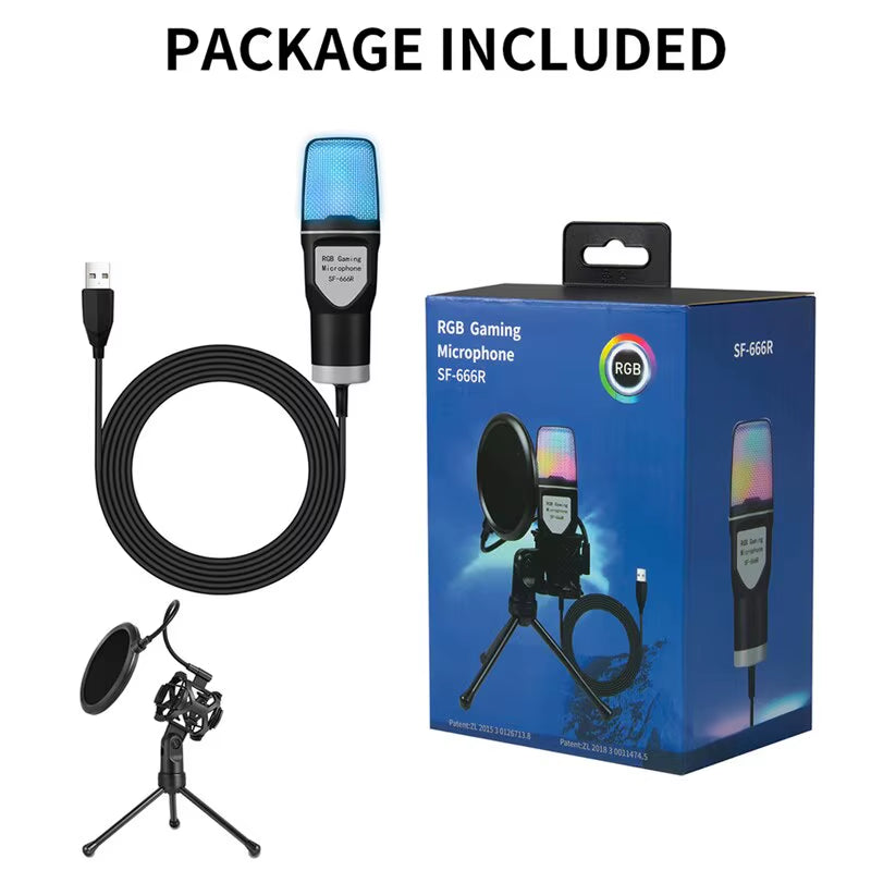USB Microphone RGB Microfone Condensador Wire Gaming Mic for Podcast Recording Studio Streaming Laptop Desktop PC