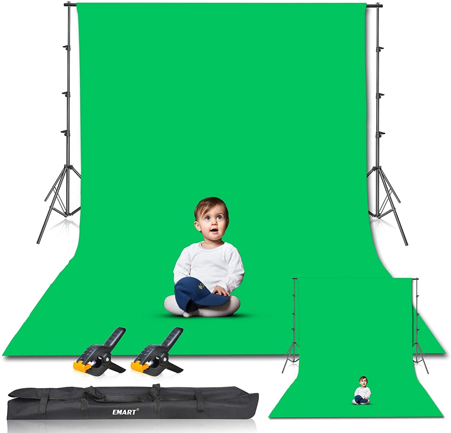 Photo Video Studio 7 X 10Ft Green Screen Backdrop Stand Kit, Photography Background Support System with 6 X 9Ft 100% Cotton Muslin Chromakey Curtain