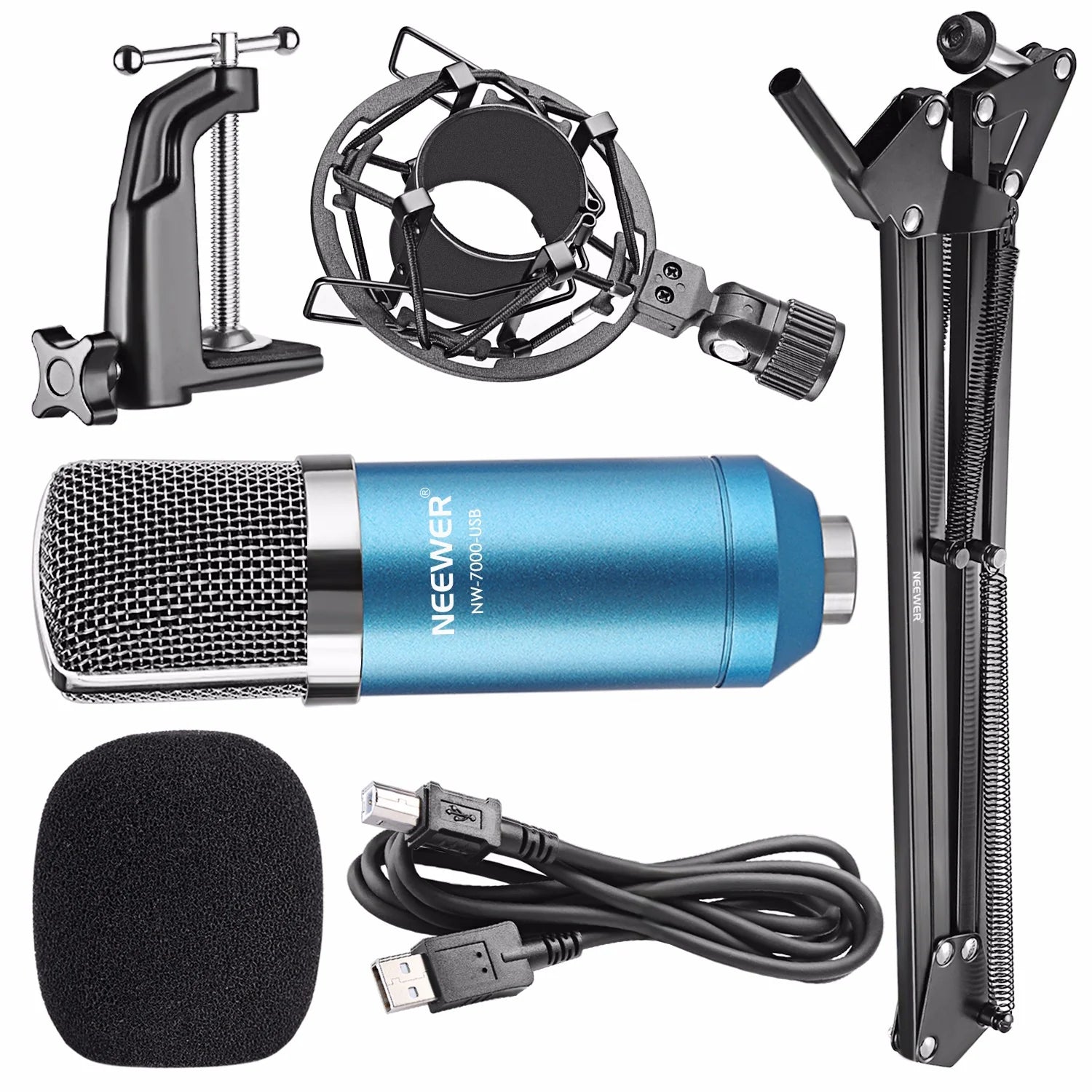 Neewer NW-7000 USB Premium Studio Condenser Mic with NW-35 Flexible Boom Stand, Shock Mount, and Desk Clamp Kit for Streaming and Audio Recording