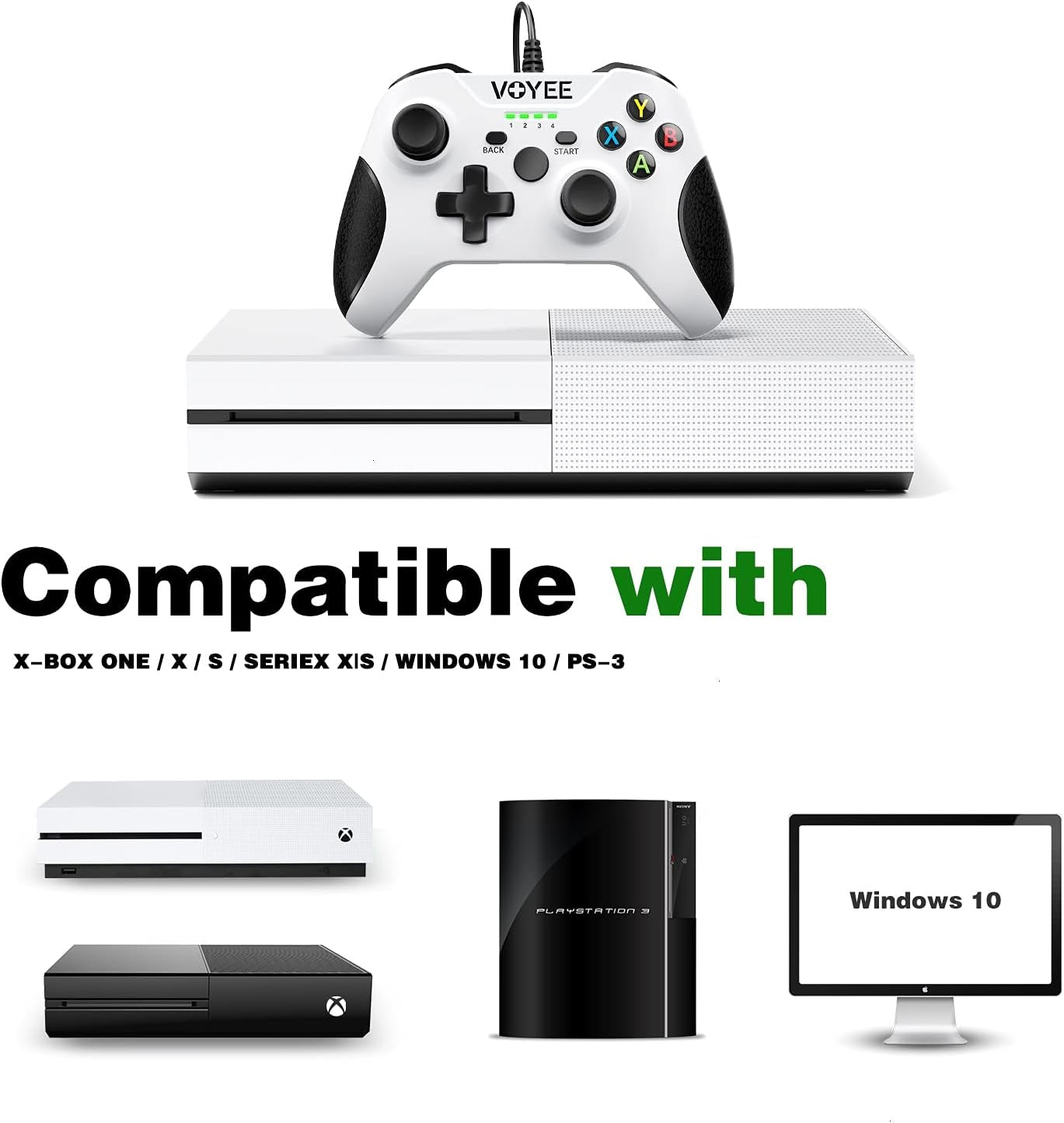 Xbox One Controller, Wired Controller Compatible with Xbox One/X/S/Pc Windows 11/10/8/7 with Headphone Jack/Double Shock - White