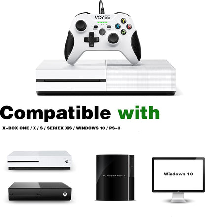 Xbox One Controller, Wired Controller Compatible with Xbox One/X/S/Pc Windows 11/10/8/7 with Headphone Jack/Double Shock - White