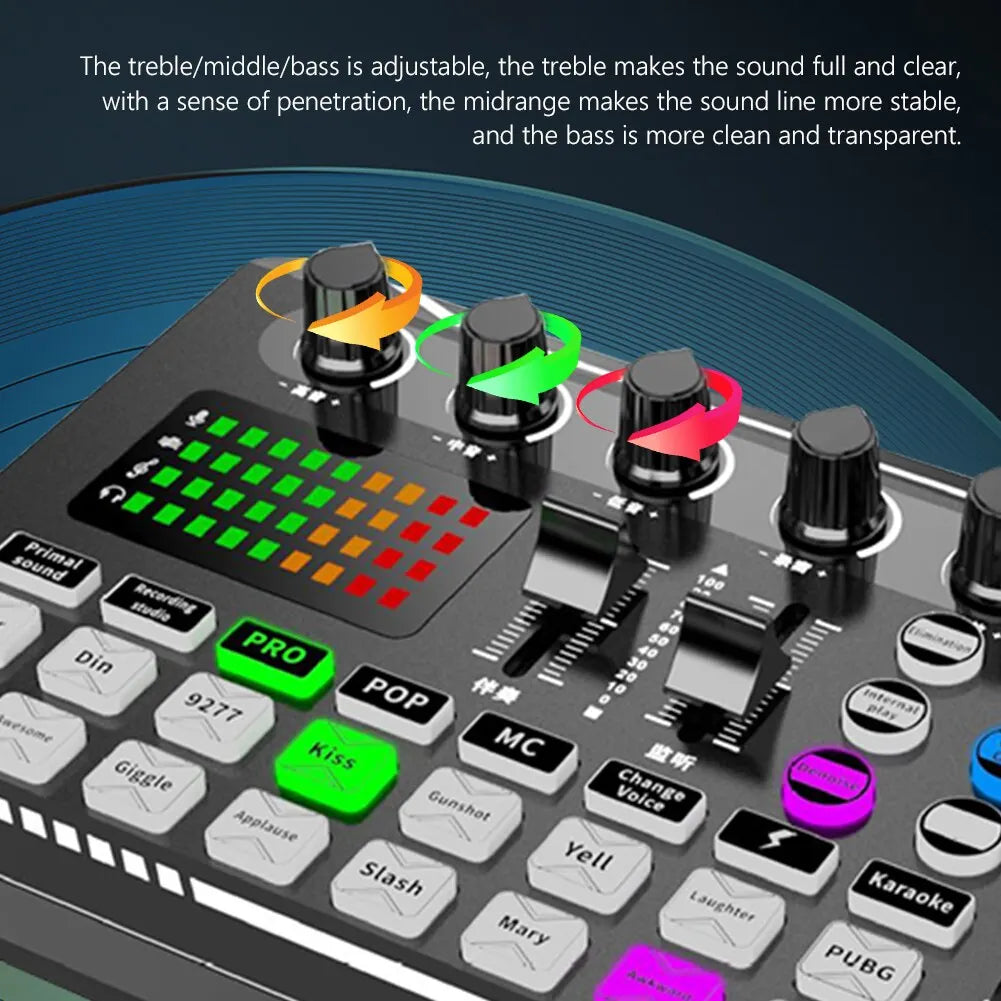 F998 Sound Card Professional Bluetooth-Compatible Studio Record for Phone PC Audio Mixing Console Amplifier Live Music Mixer