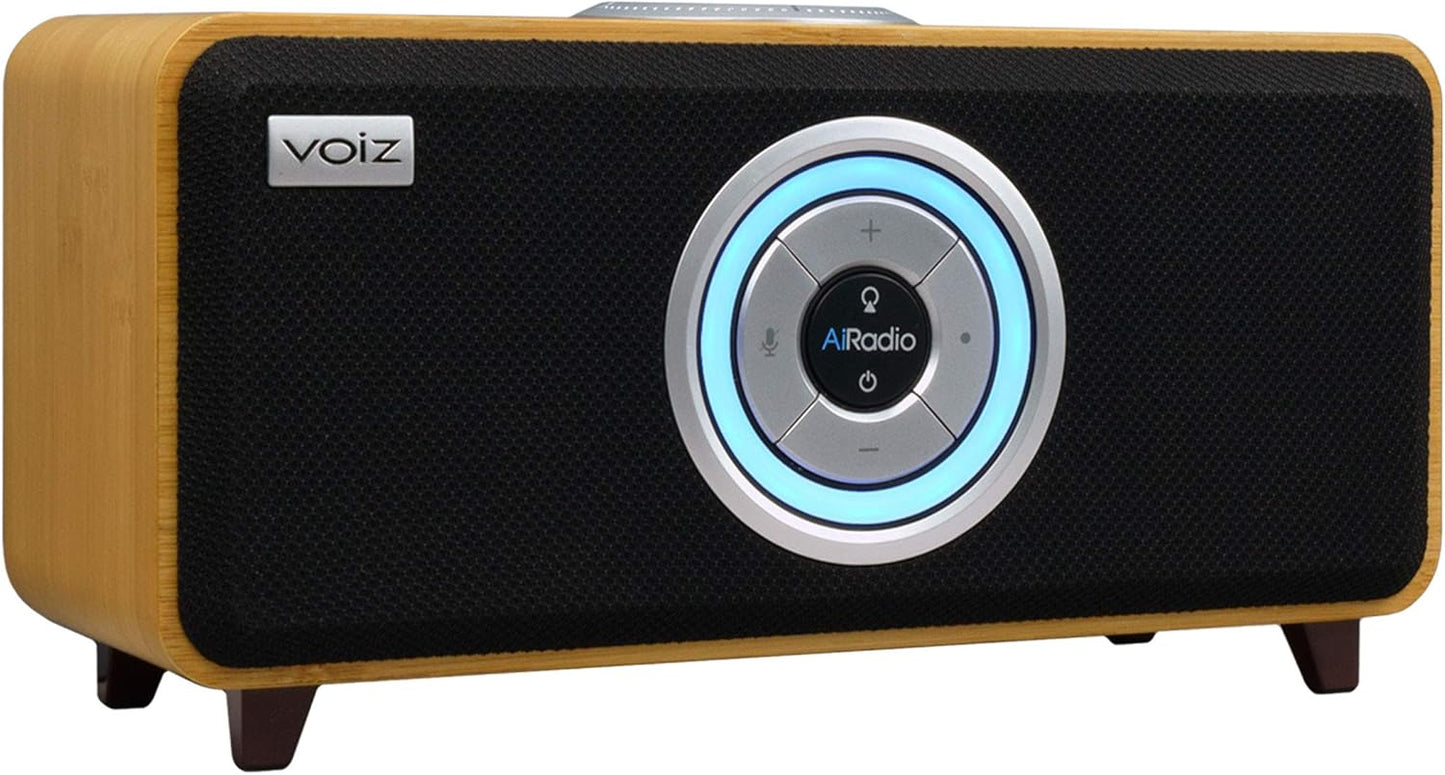 Bluetooth Smart Speaker, Built-In Alexa, Wifi and Streaming Capable, Sustainable Bamboo Wood Cabinet, Airadio, Black, VR-80B