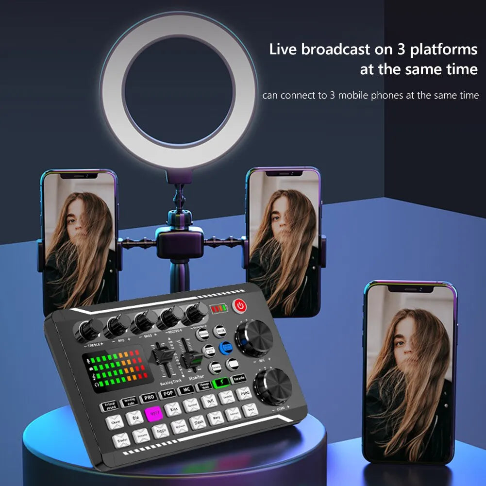 F998 Sound Card Professional Bluetooth-Compatible Studio Record for Phone PC Audio Mixing Console Amplifier Live Music Mixer