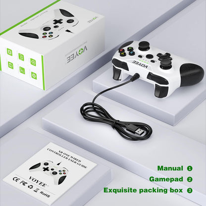 Xbox One Controller, Wired Controller Compatible with Xbox One/X/S/Pc Windows 11/10/8/7 with Headphone Jack/Double Shock - White