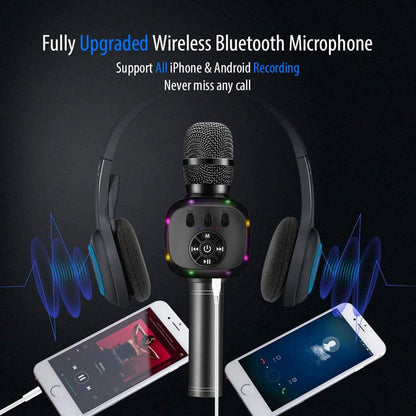 Wireless Bluetooth Karaoke Microphone with Dual Sing, LED Lights, Portable Handheld Mic Speaker Machine for Kids Toys/Pc/Outdoor/Birthday/Home/Party(Space Gray)