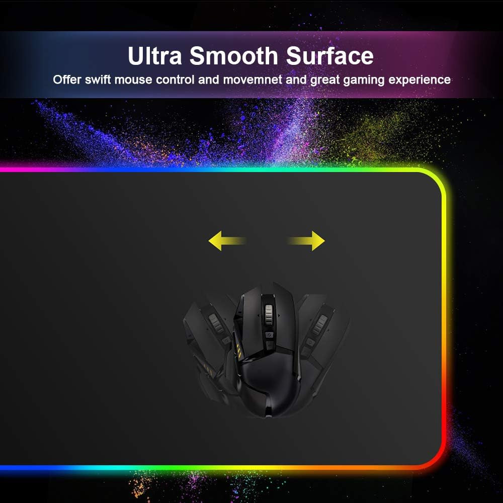 RGB Gaming Mouse Pad, Large Extended Led Mousepad 31.5×12 Inches, Non-Slip Rubber Base Desk Pad with 12 Lighting Modes, Smooth High Precision Mouse Mat for Keyboard Stitched Edges