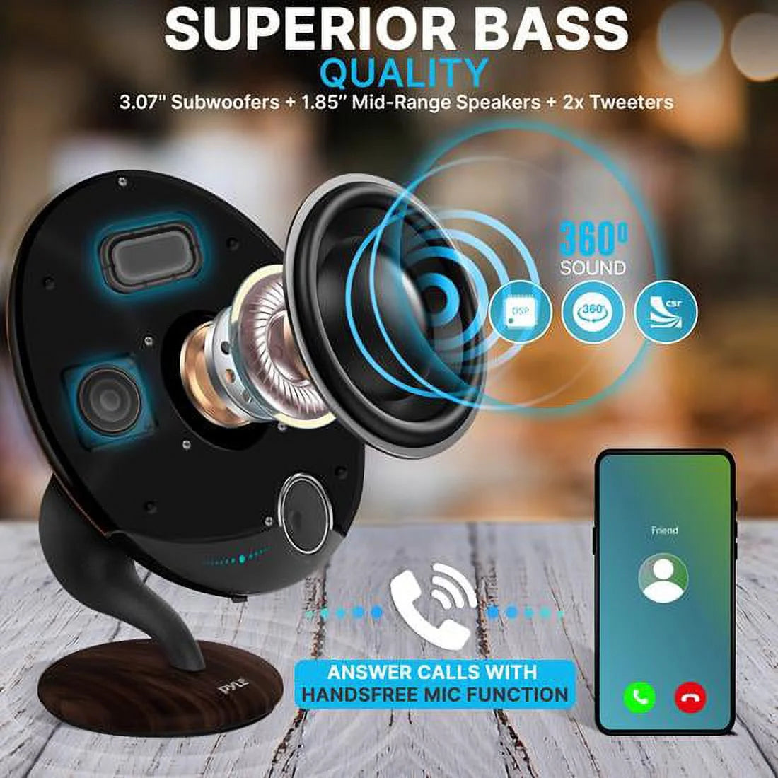 Portable Bluetooth Gramophone Speaker W/ Super Bass Sub Stereo 2.1 HI-FI Wireless Streaming