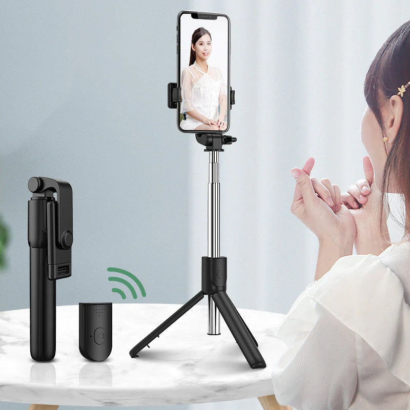 Universal Bluetooth Selfie Stick for Apple, Integrated Phone Stand with Remote Control for Live Streaming and Photography