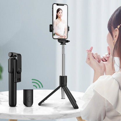 Universal Bluetooth Selfie Stick for Apple, Integrated Phone Stand with Remote Control for Live Streaming and Photography