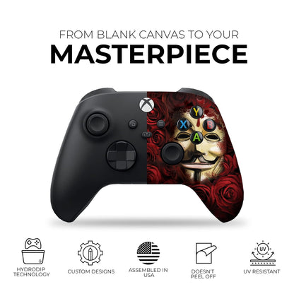 V for Venddeta Custom X-Box Controller Wireless Compatible with X-Box One/Series X/S Proudly Customized in USA with Permanent HYDRO-DIP Printing(Not JUST a SKIN) (MODDED)