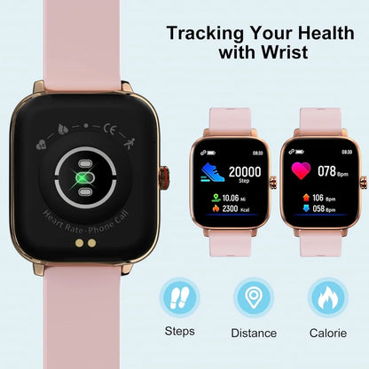 Smartwatch for Women, 1.69“ Smart Watch for Android/Iphone, Make/Receive Calls/Message Alerts/Ip67 Waterproof Outdoor Fitness Tracker Smartwatch (Gold/Pink)